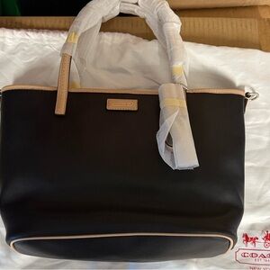 Coach Black and Tan Leather Small Tote with a Crossbody Strap NWT